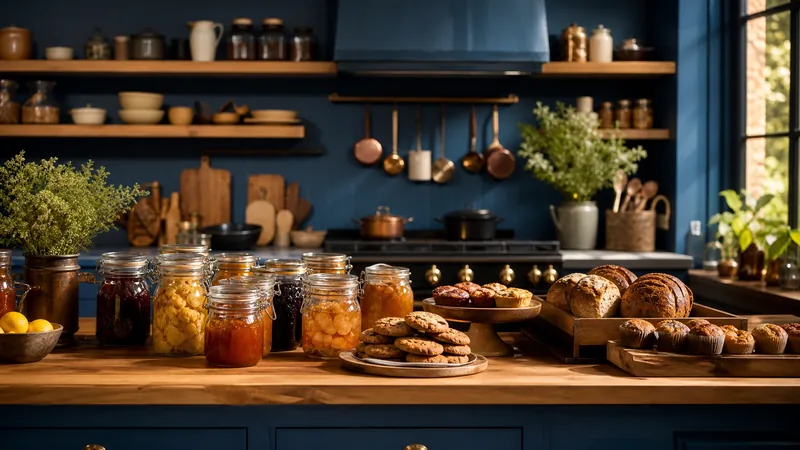 Home kitchen counter with jars and baked goods ready for market, West Virginia Cottage Food Law After SB 44