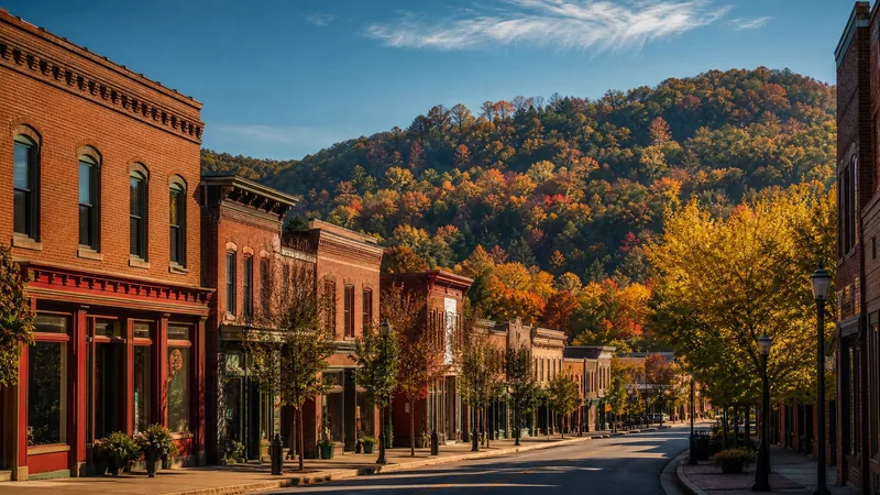 Hill-country college and small-city main street with brick buildings and wooded ridges, Fairmont WV Business License