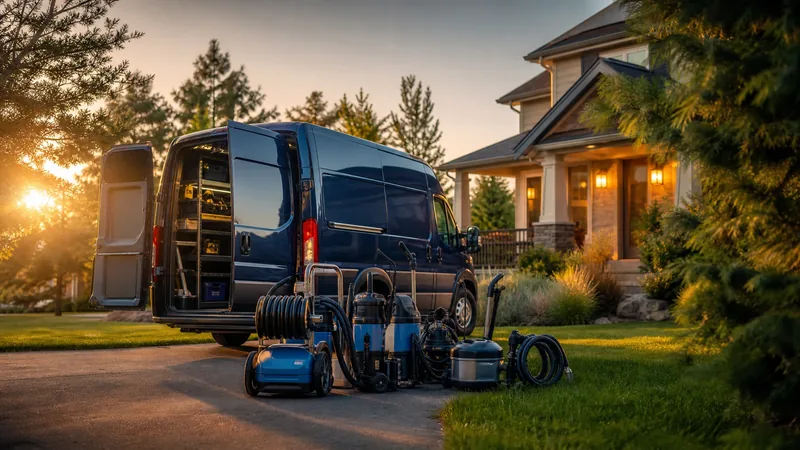 Service van and equipment outside a suburban home, How to Start a Pest Control Business in West Virginia